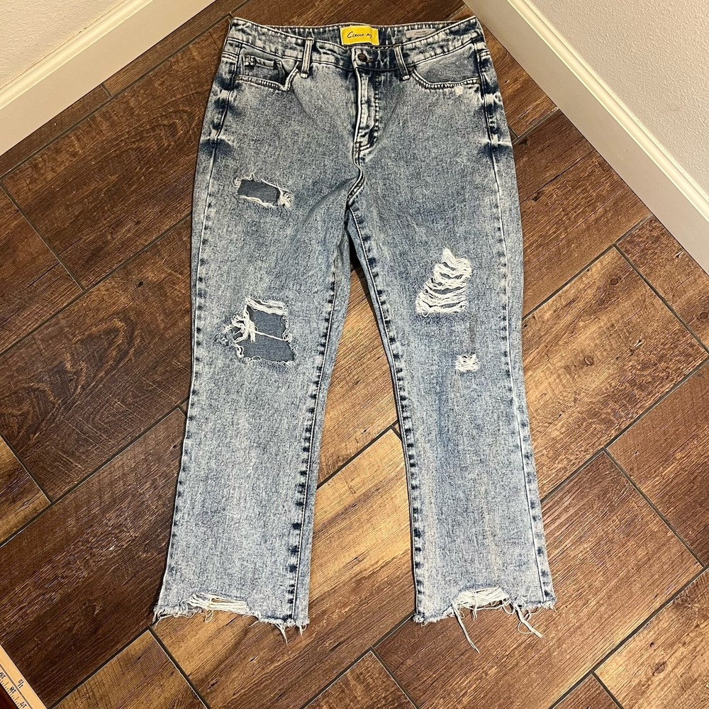 Circus NY Jeans Womens 30 Light Blue Acid Wash Distressed Wide Leg Crop Grunge